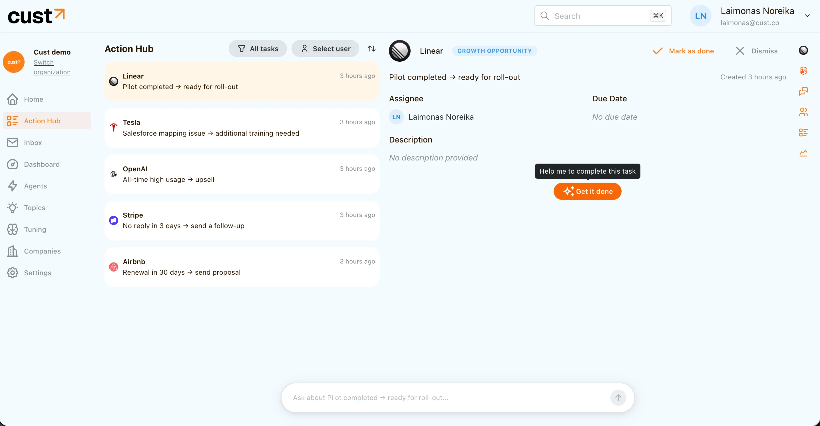 Action Hub in Cust