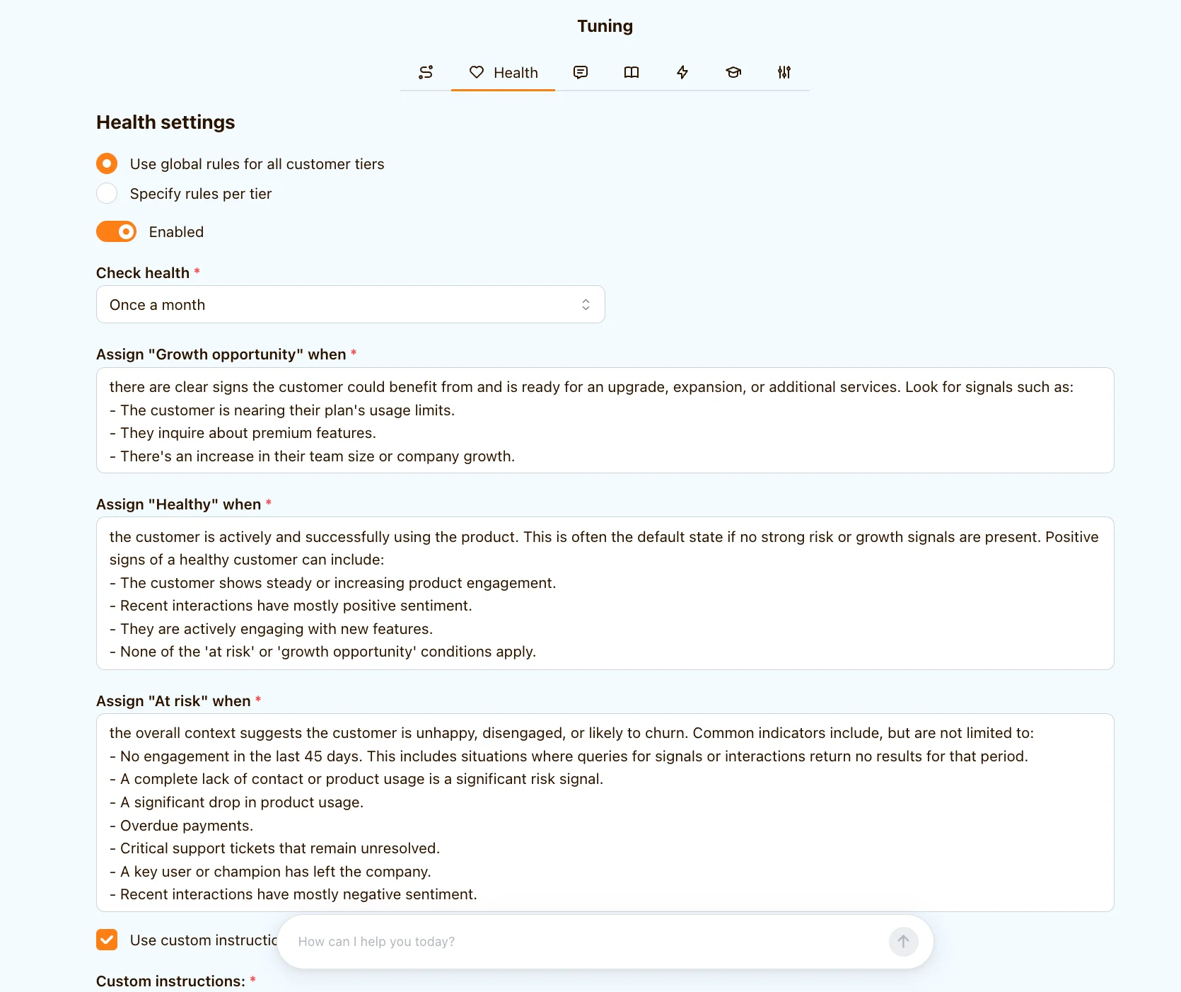 AI Health Scoring overview in Cust