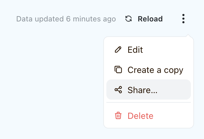 The app's three-dot menu with Share selected below Create a copy