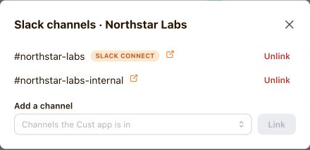 The customer channel and the internal account channel both linked to Northstar Labs