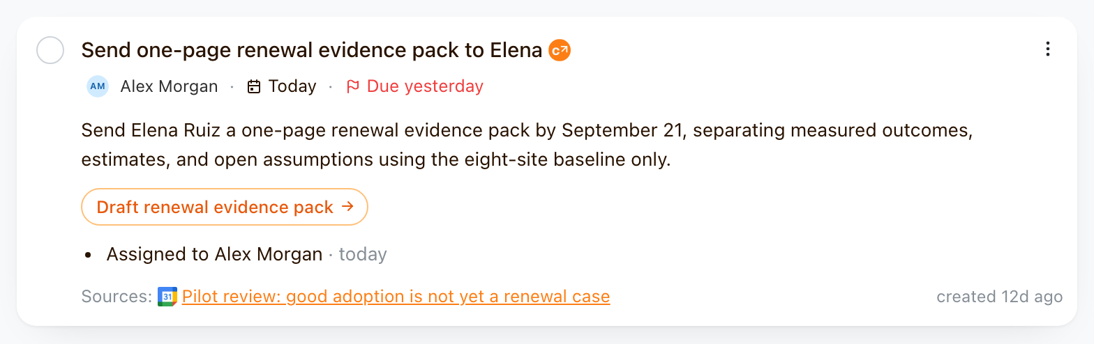 An expanded commitment with its history and source evidence